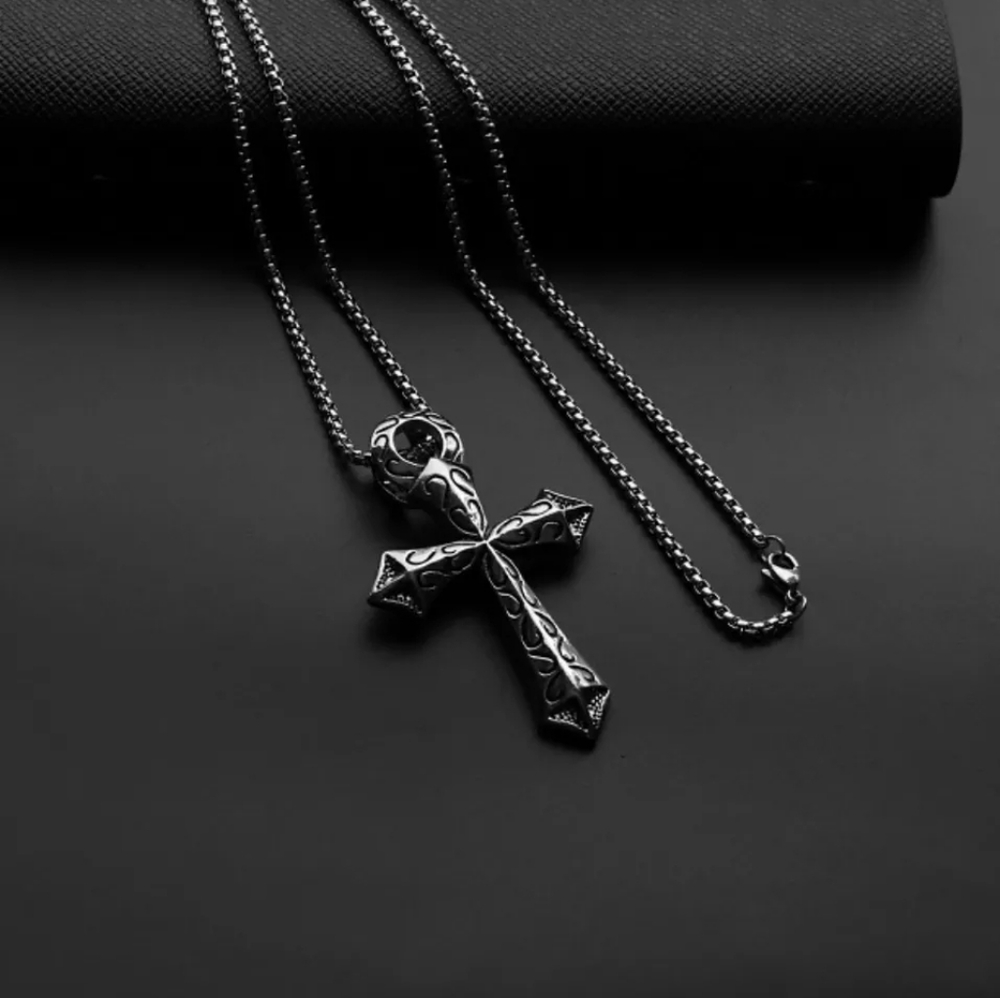 Large Silver Ankh Cross Symbol